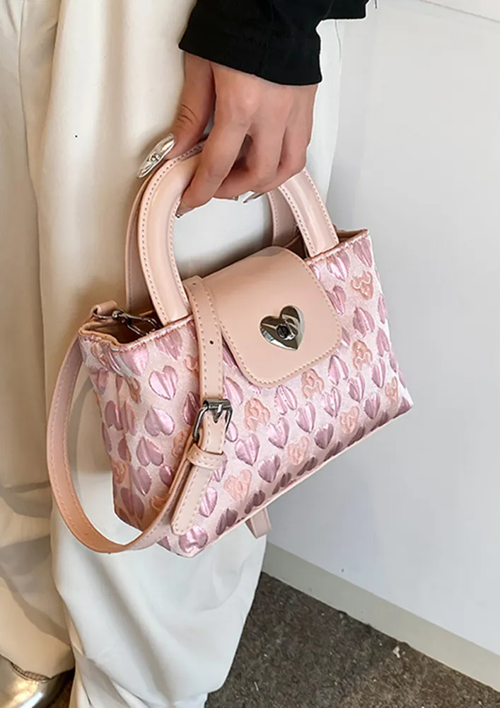 PINK HEART-SHAPED TEXTURE SMALL HANDBAG