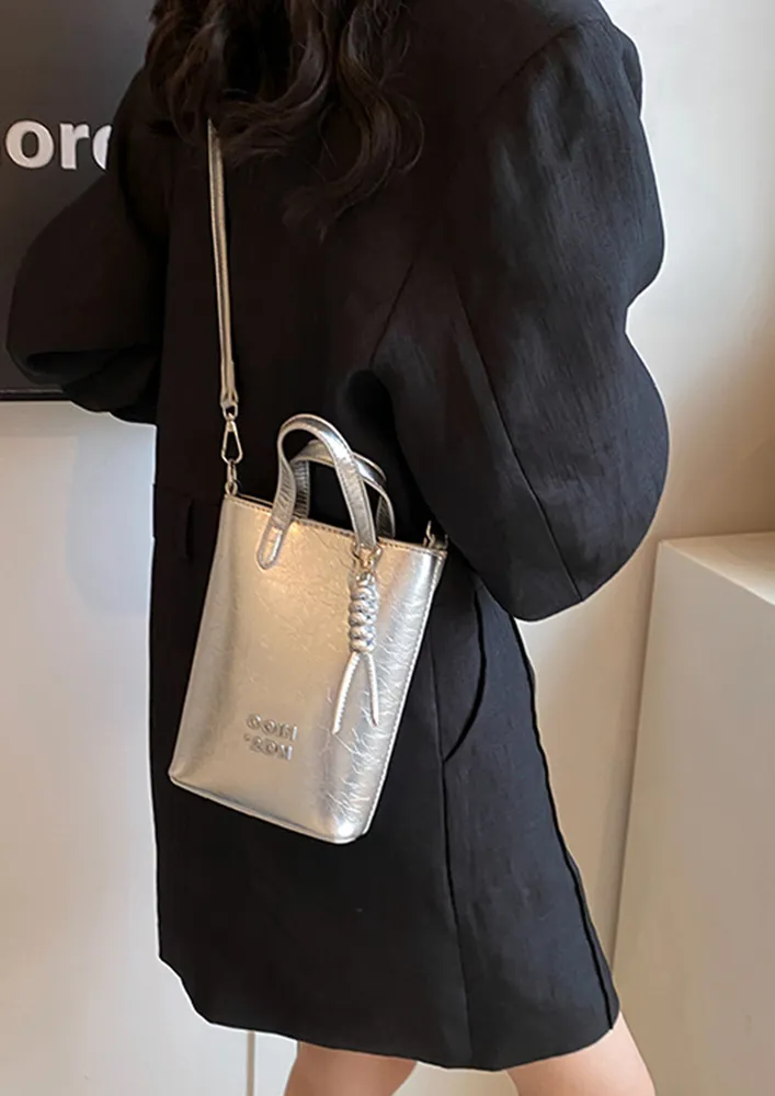 SILVER DOUBLE HANDLE CROSSBODY BAG