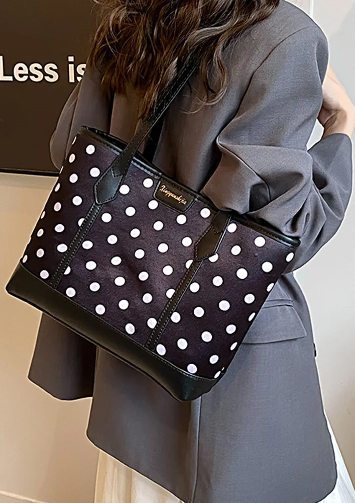 POLKA DOT PATTERN BLACK TOTE BAG