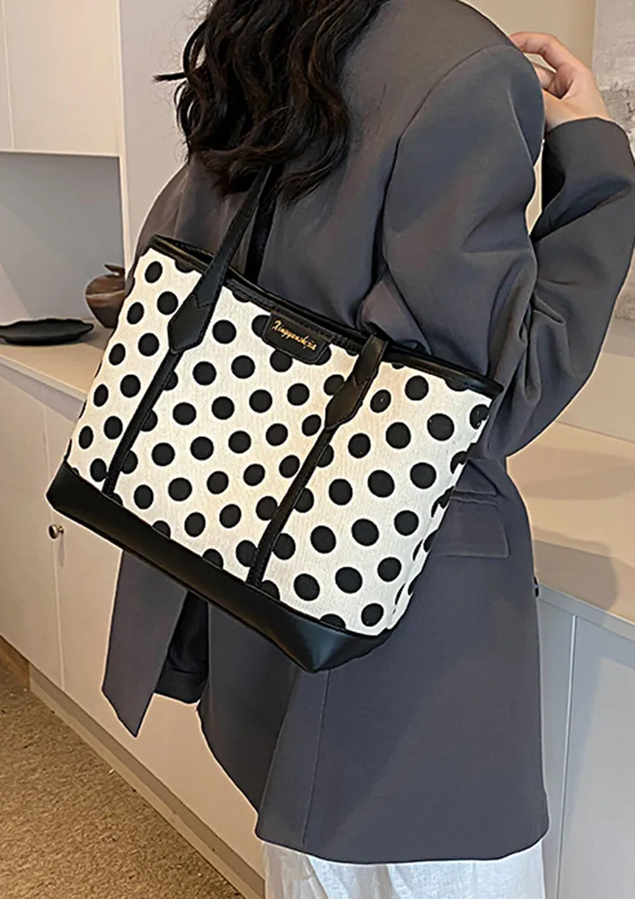 POLKA DOT PATTERN WHITE TOTE BAG