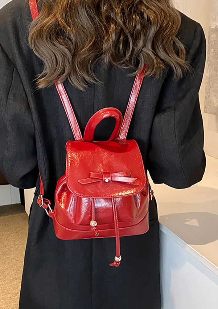 RED BOW-KNOT DETAIL FLAP BACKPACK