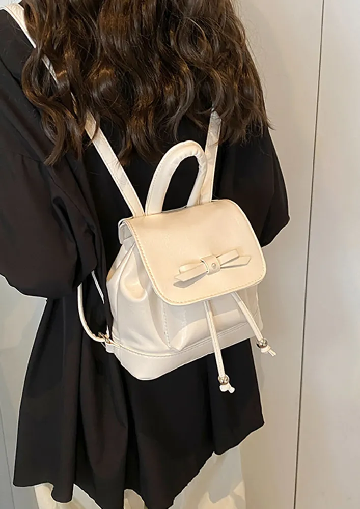 WHITE BOW-KNOT DETAIL FLAP BACKPACK