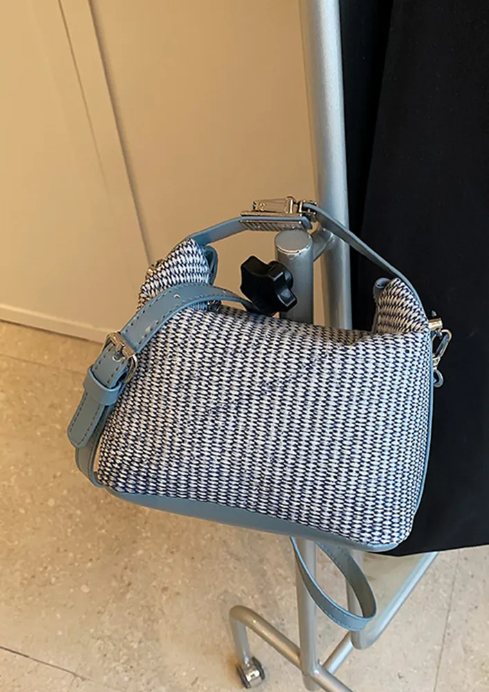 BLUE TUCK LOCK HANDLE CROSSBODY BAG