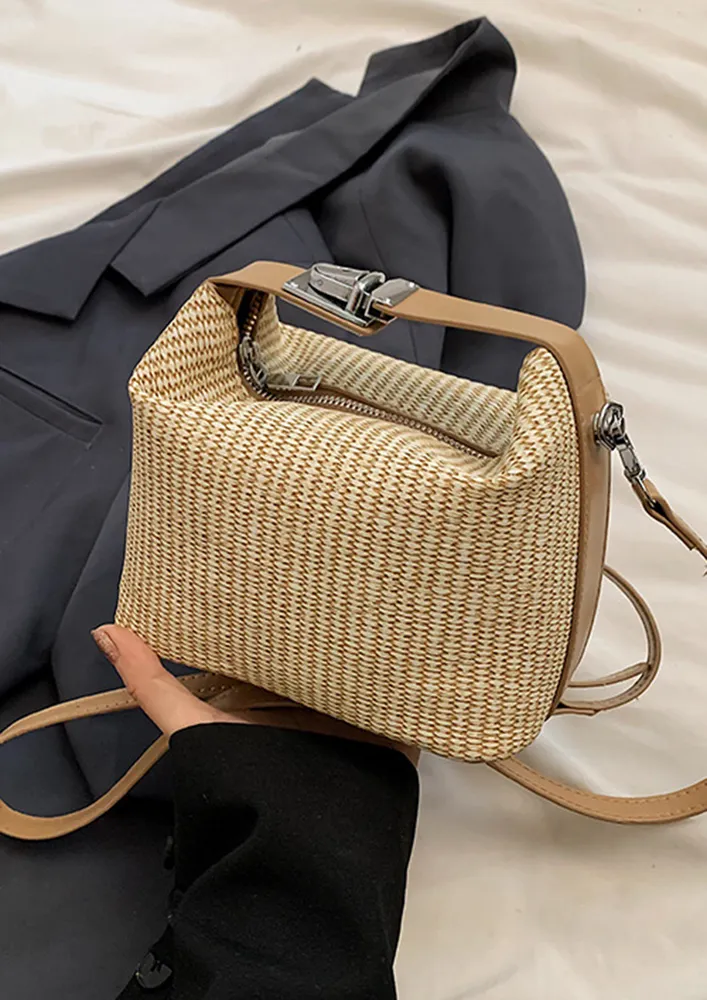 KHAKI TUCK LOCK HANDLE CROSSBODY BAG