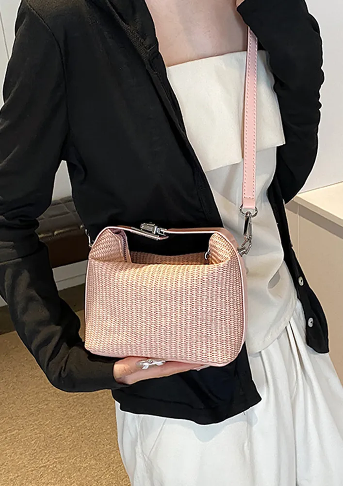 PINK TUCK LOCK HANDLE CROSSBODY BAG