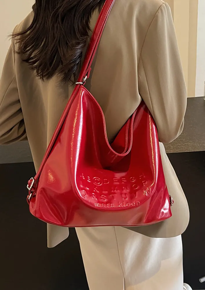 RED EMBOSSED DETAIL MULTIPURPOSE TOTE BAG