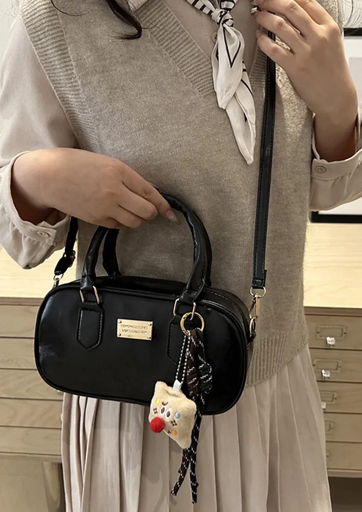 BLACK DOUBLE HANDLE ZIPPER CLOSURE SLING BAG