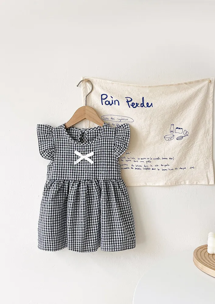 Flutter Sleeve Black Gingham Check Print Dress