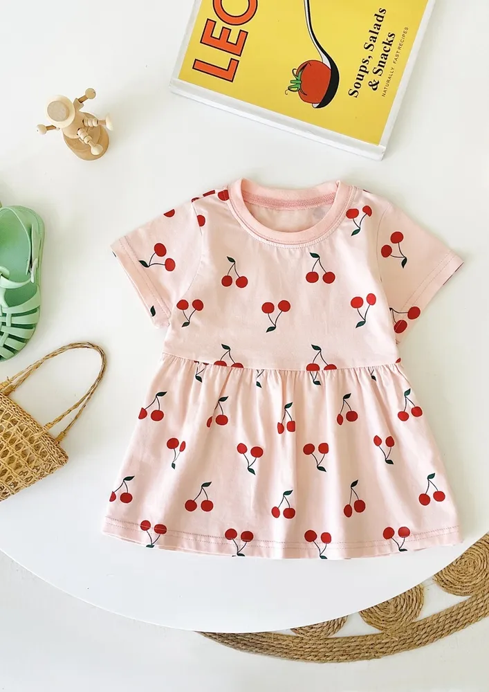 Cotton Girls Pink Novelty Print Lounge Dress