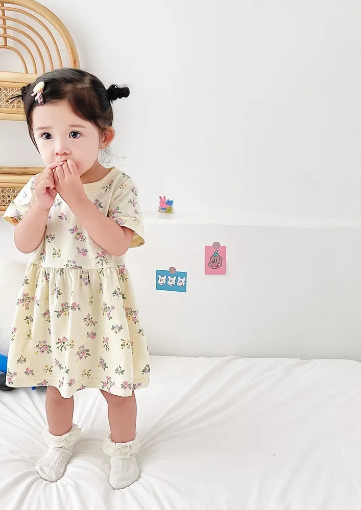 Floral Pattern Apricot Lounge Dress For Girls