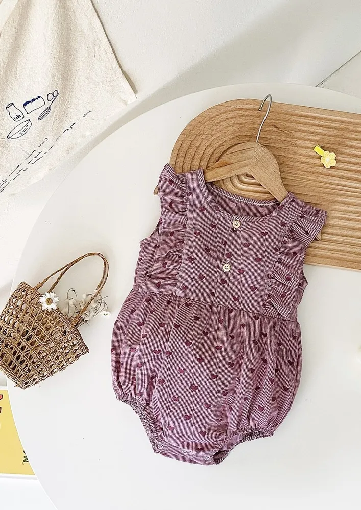 Girls Purple Embroidered Check Print Onesie