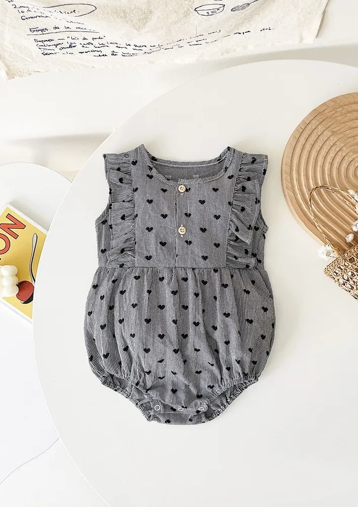 Girls Black Embroidered Check Print Onesie