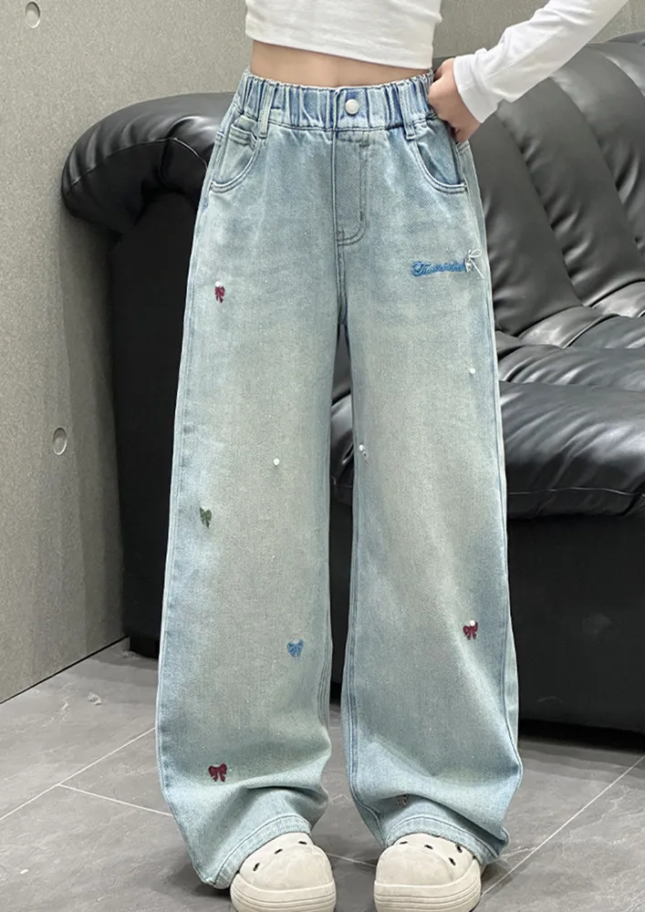 Blue Embellished Girls Jeans
