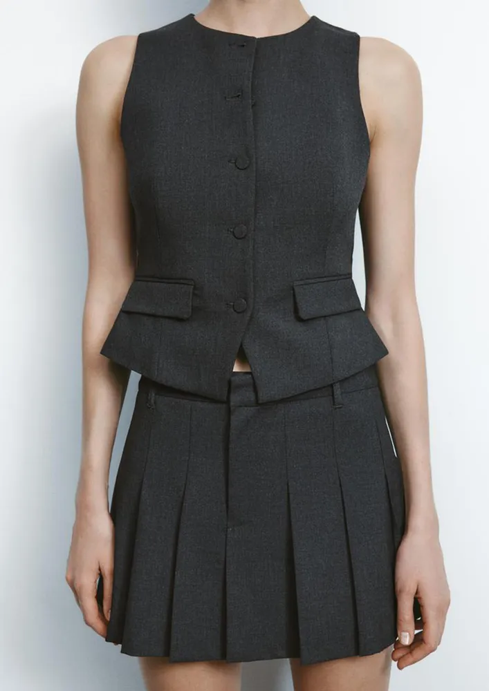Grey Tailored Waistcoat Top