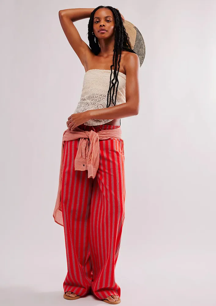 Straight Red Bengal Stripe Pattern Pants