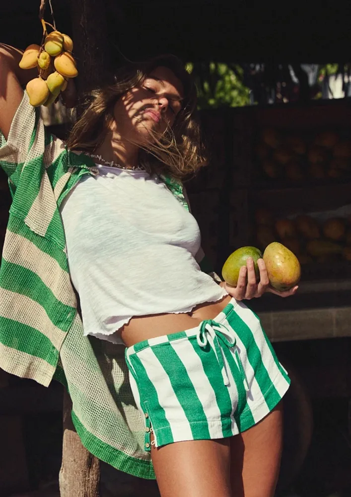 Green Thick Stripes Low-rise Shorts