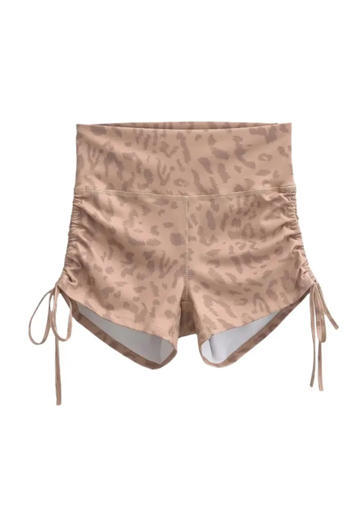 PRINTED LIGHT BROWN CUT-OUT DETAIL SHORTS