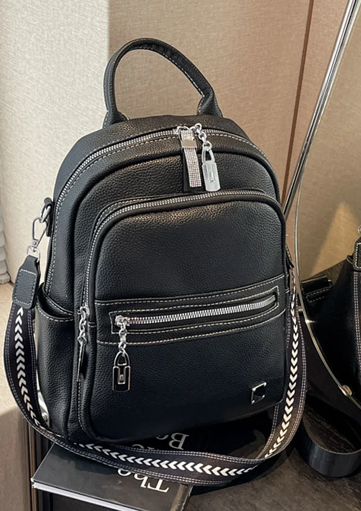 TEXTURED BLACK GEOMETRIC BACKPACK