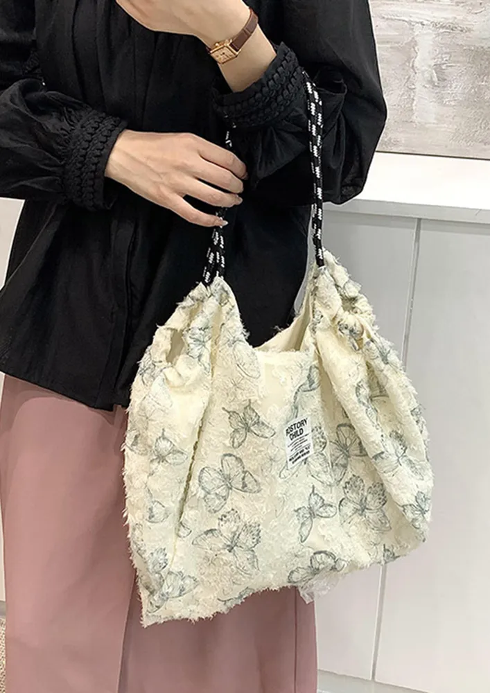 ADJUSTABLE STRAP BUTTERFLY-MOTIFS TOTE BAG