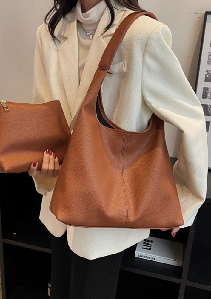 LIGHT BROWN FAUX LEATHER HOBO BAG