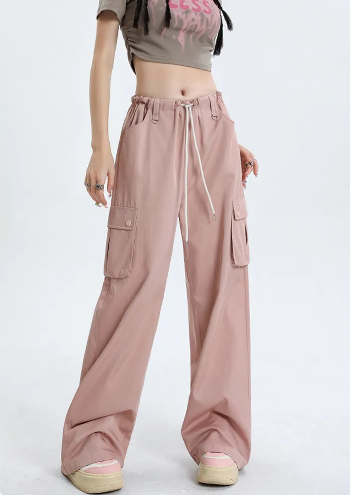 STRAIGHT LEG LIGHT PINK CARGO PANTS