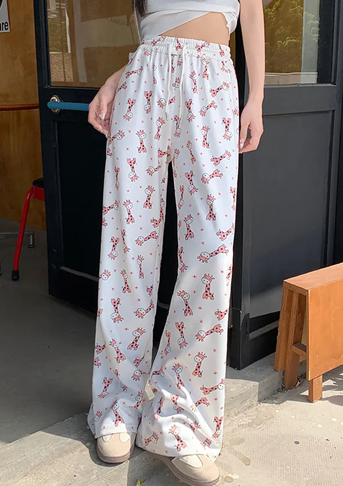 Printed Drawstrings Wide-leg Pants