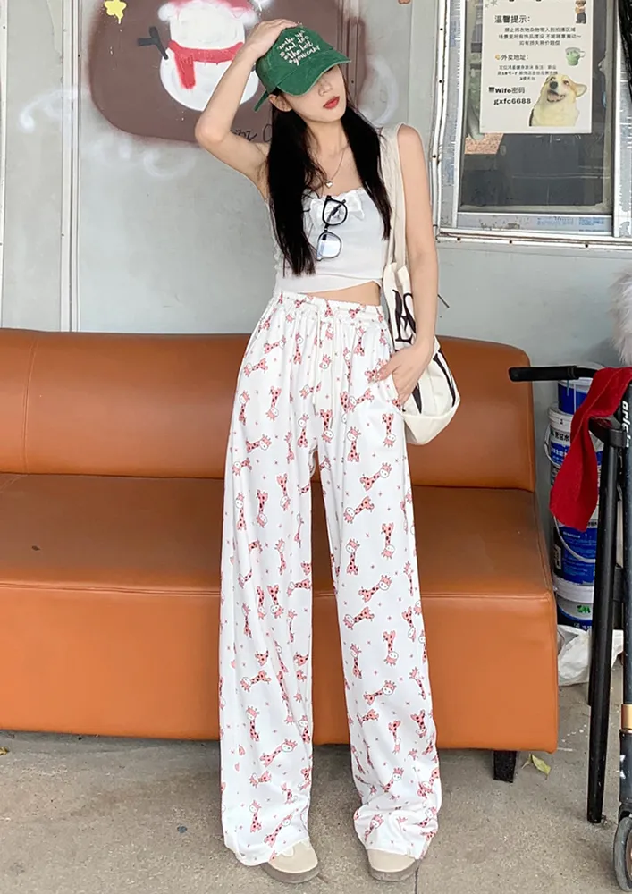 Printed Wide-leg Drawstrings Pants