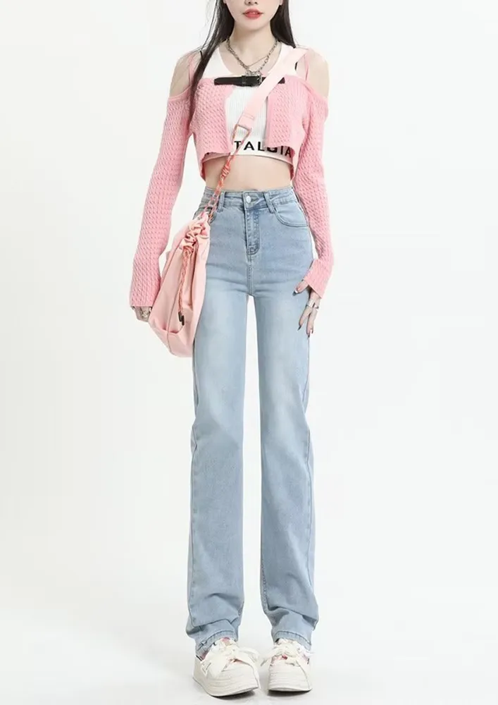 High-rise Light Blue Straight Fit Jeans