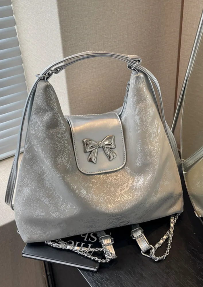 SILVER CONVERTIBLE BOW-KNOT HOBO BAG