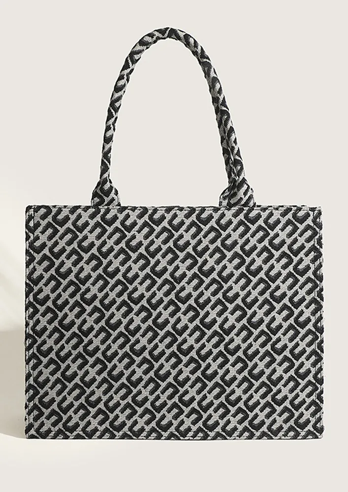 MONOCROMATIC PRINT SQUARE SHAPE TOTE BAG