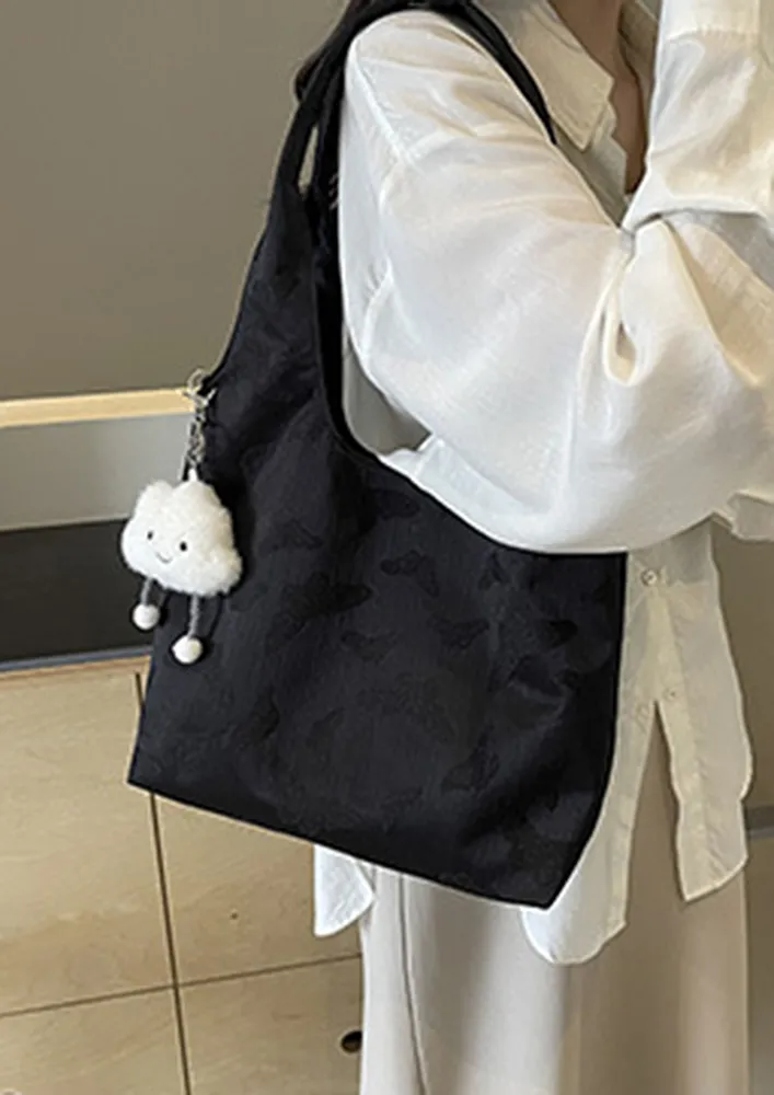 BLACK BUTTERFLY-SHAPED TEXTURE TOTE BAG