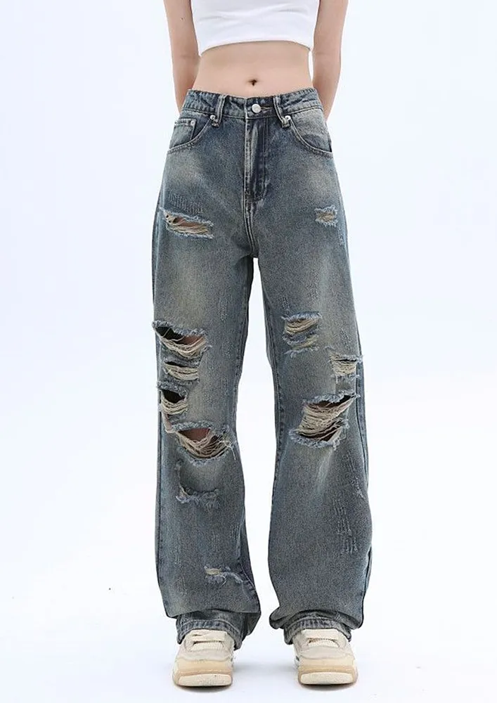 Blue Distressed Boyfriend Jeans 