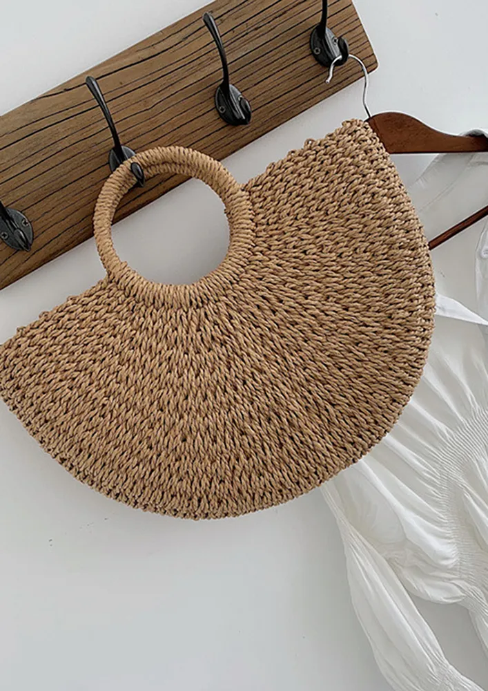 KHAKI LARGE TEXTURED BEACH HANDBAG