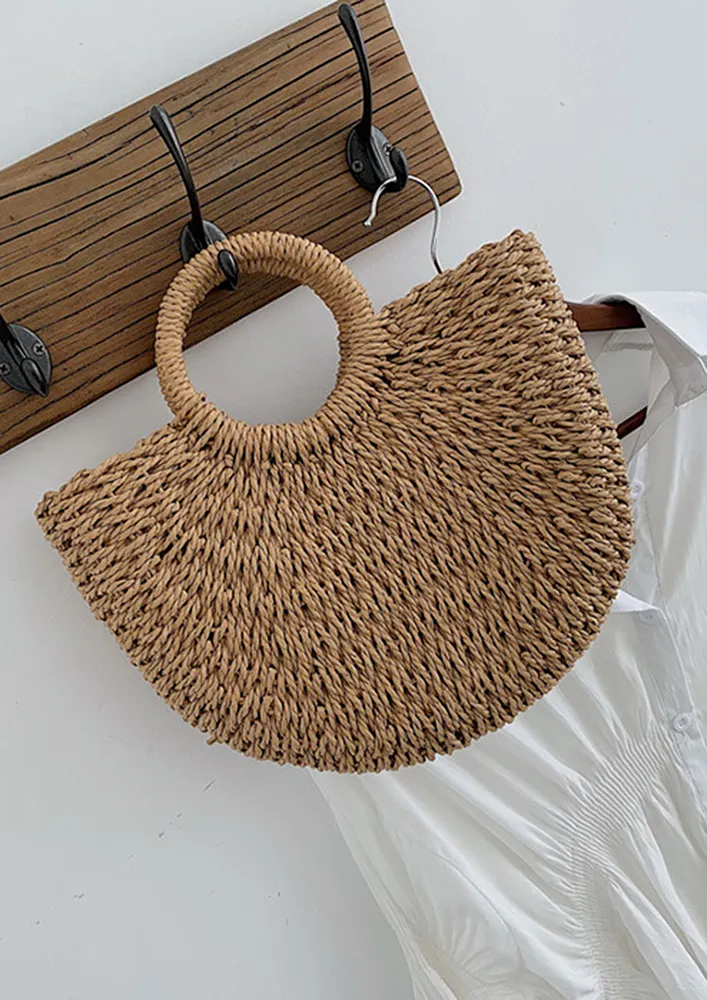 KHAKI SMALL TEXTURED BEACH HANDBAG