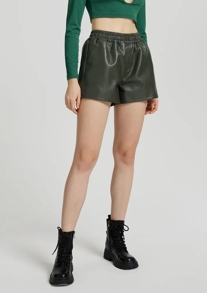 Green Faux Leather Shorts