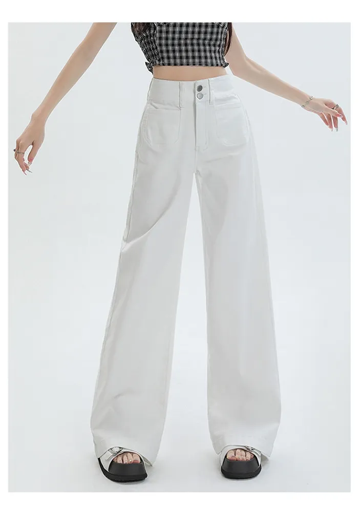 Solid White High-rise Straight Jeans