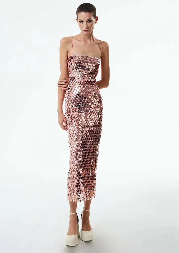 Strappy Mid-length Sequin Coin Dress