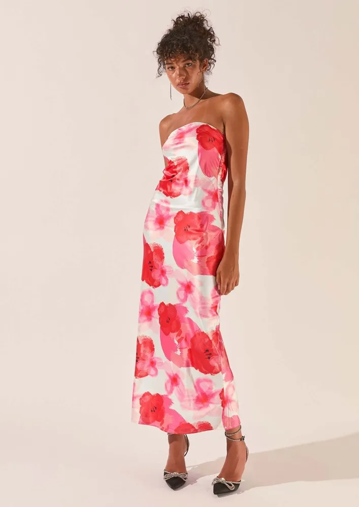 Pink Floral Print Bandeau Dress