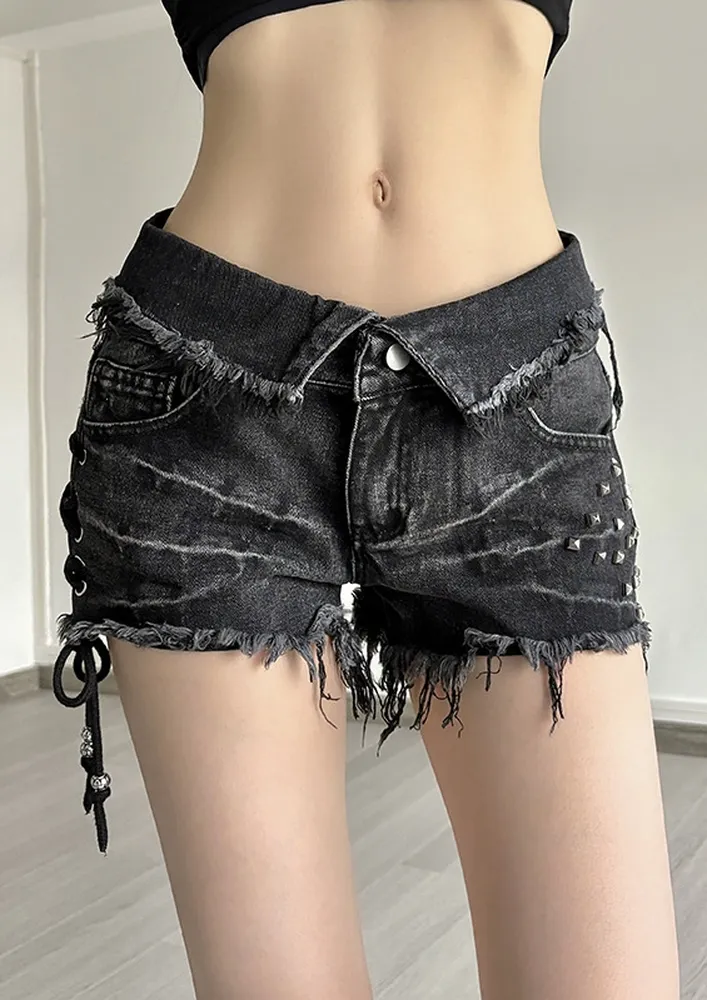 Black Side Lace-up Detail Denim Shorts