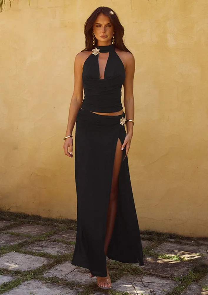 Black Halter Top With Maxi Skirt