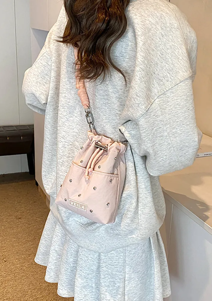 PINK EMBELLISHED NYLON CROSSBODY BAG