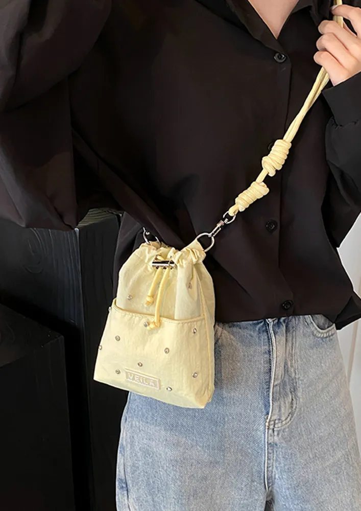 YELLOW EMBELLISHED NYLON CROSSBODY BAG