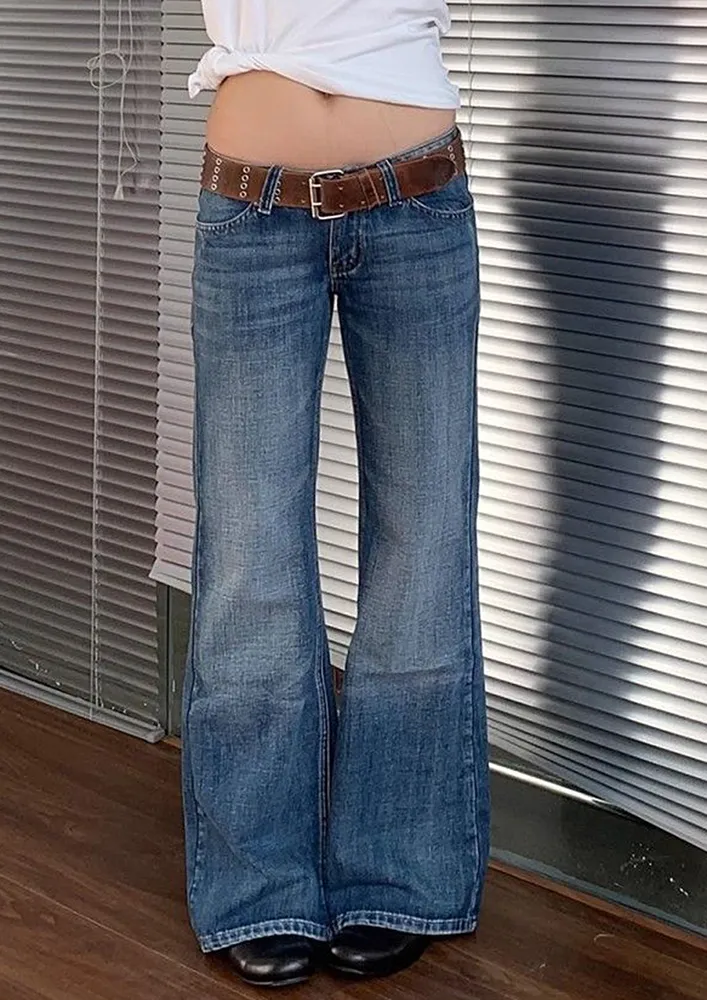 Washed Pattern Flare Leg Jeans