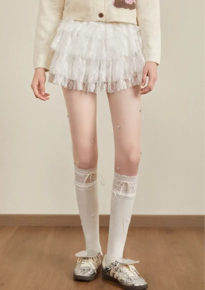 White Tiered Mini Free Size Skirt