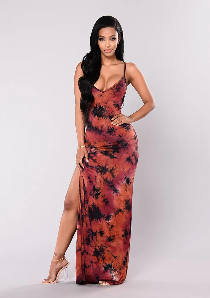 Tie-dye Print Halter Strap Long Dress