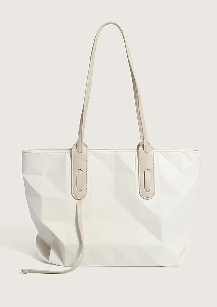 WHITE TEXTUERD TOTE BAG