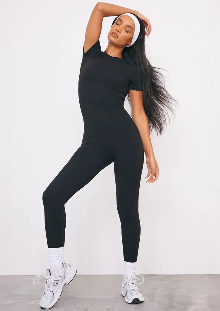 Black Fitted Mock Neck Jumpsuit