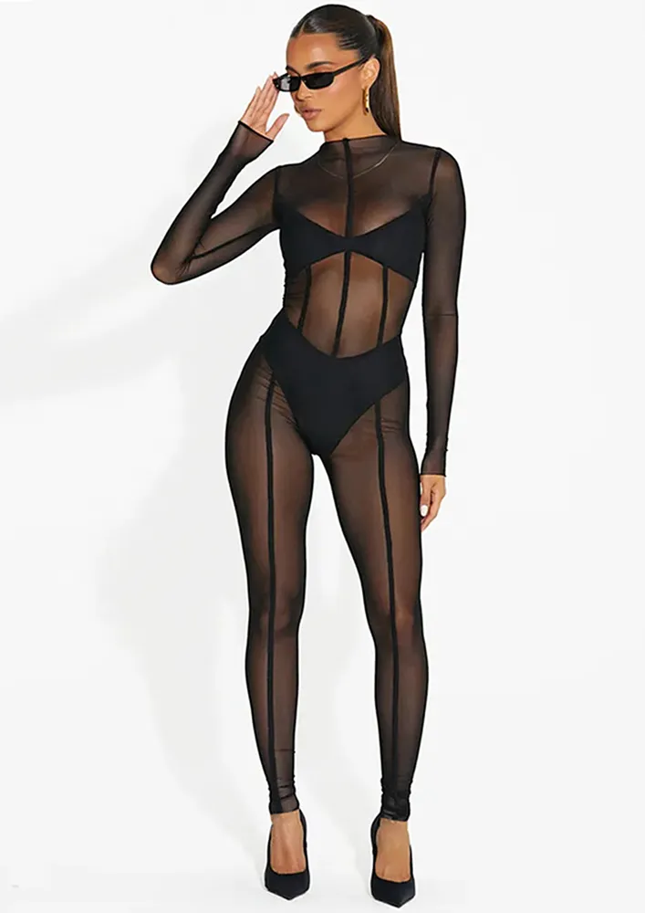 SEE-THROUGH SLIM BLACK JUMPSUIT