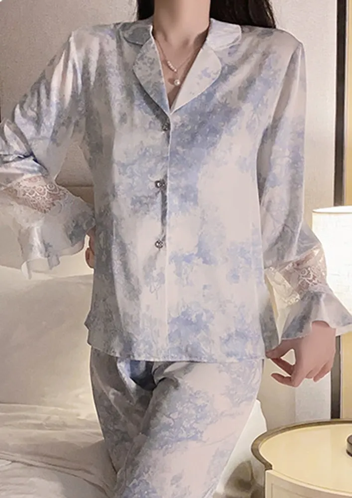 Button-down Printed White Nightwear Shirt