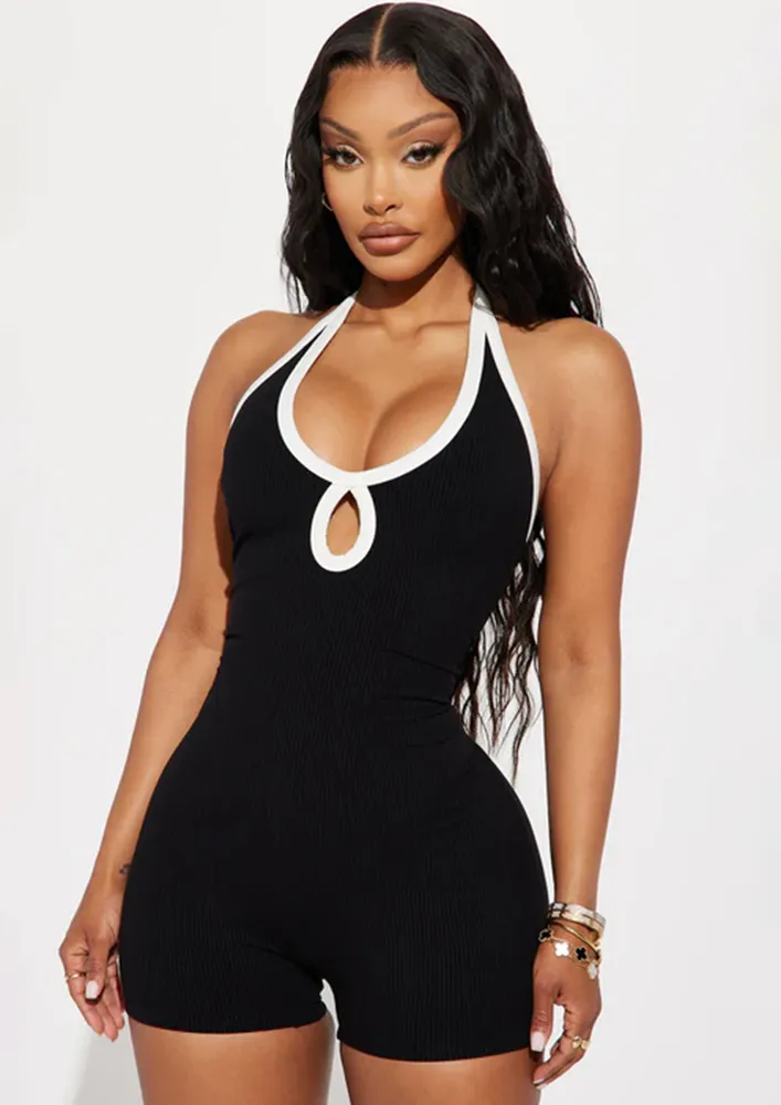 Black Contrast-lined Halter Playsuit